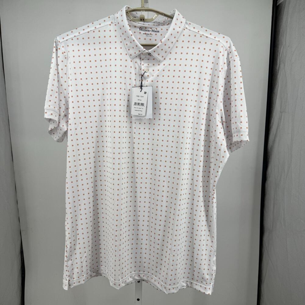 Mizzen + Main Versa Polo Shirt Mens XXL Trim White Geometric Floral Sports NWT
